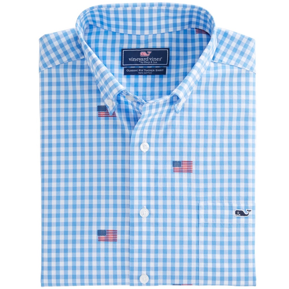 Vineyard Vines American Flag Blue Check Tucker Shirt. Size M. July 4th Patriotic